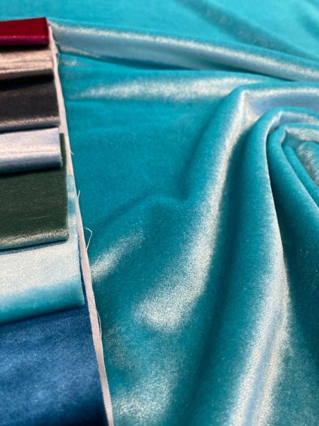 Exclusive Velveteen Spa Blue Polyester Fabric - Spa Blue Velveteen, 60" Width (1 Yard)