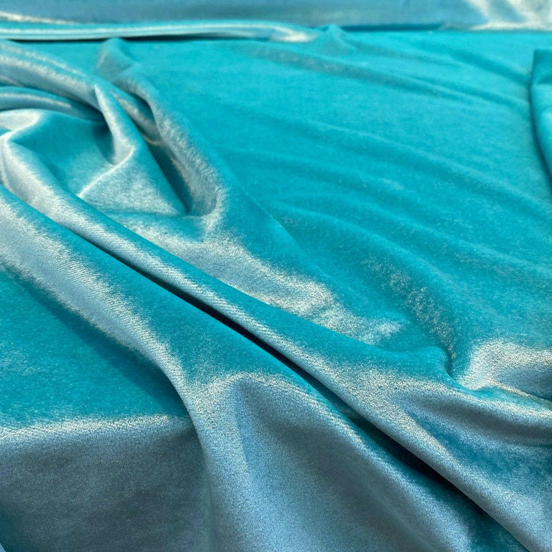 Exclusive Velveteen Spa Blue Polyester Fabric - Spa Blue Velveteen, 60" Width (1 Yard)