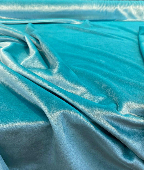 Exclusive Velveteen Spa Blue Polyester Fabric - Spa Blue Velveteen, 60" Width (1 Yard)