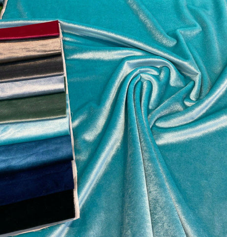 Exclusive Velveteen Spa Blue Polyester Fabric - Spa Blue Velveteen, 60" Width (1 Yard)