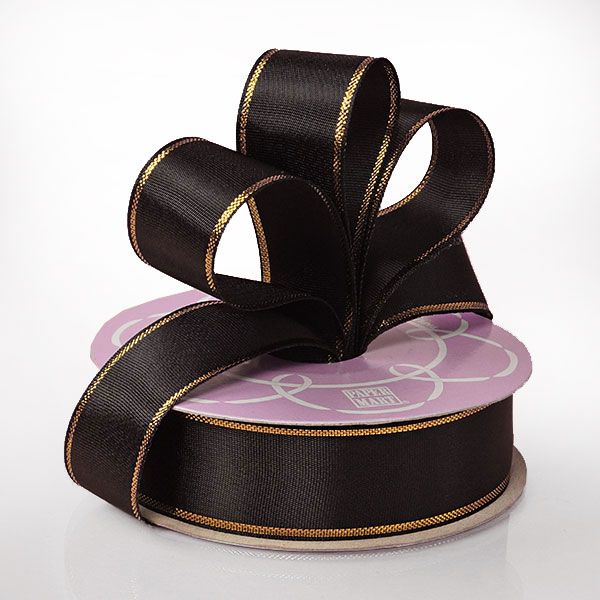 7/8" Gold Edge Satin Ribbon 7/8 '' X 25 yd Black Color 1 / roll