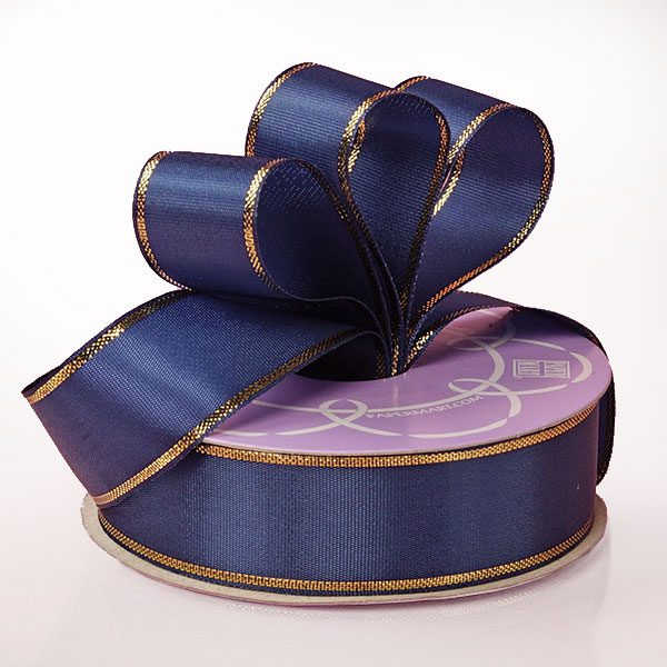 Cinta de Satén con Borde Dorado de 7/8" 7/8'' X 25 yd Color Azul Marino 1 / rollo