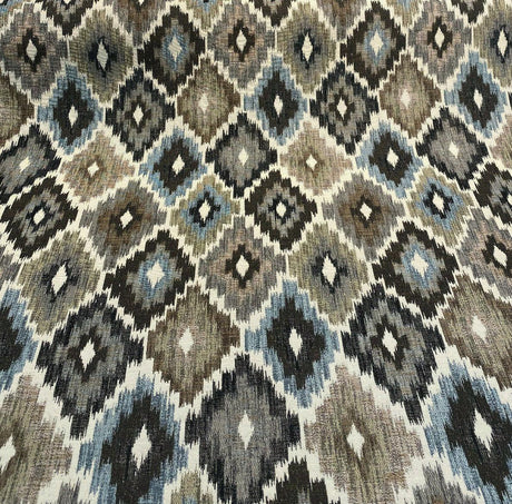 Conquest Chenille Upholstery Fabric - Brown/Blue Ikat, 56" Width (1 Yard)