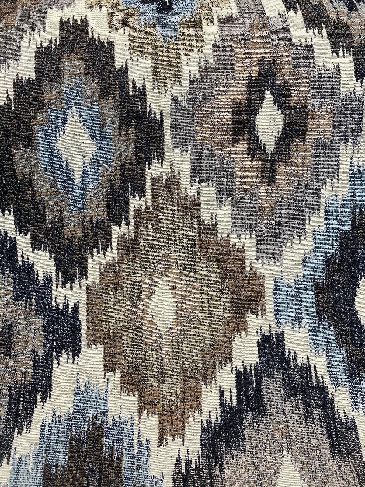 Conquest Chenille Upholstery Fabric - Brown/Blue Ikat, 56" Width (1 Yard)