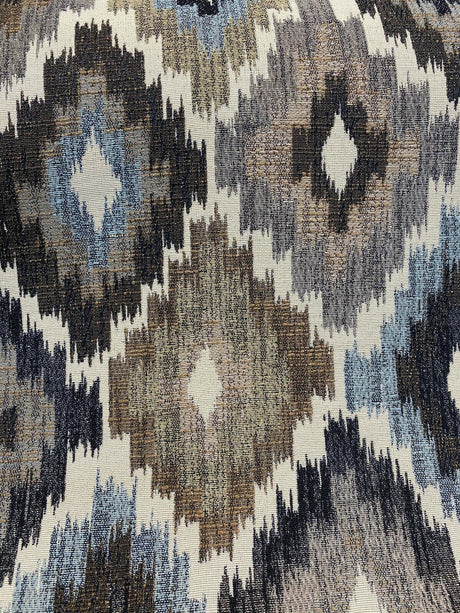 Conquest Chenille Upholstery Fabric - Brown/Blue Ikat, 56" Width (1 Yard)