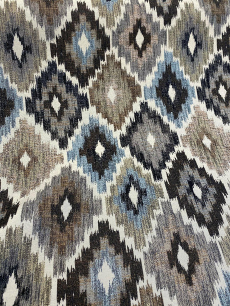 Conquest Chenille Upholstery Fabric - Brown/Blue Ikat, 56" Width (1 Yard)