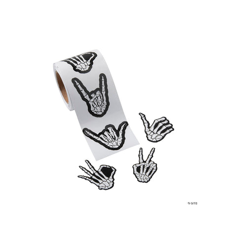 1 1/2" Skeleton Hands Sticker Roll 100 Pc.