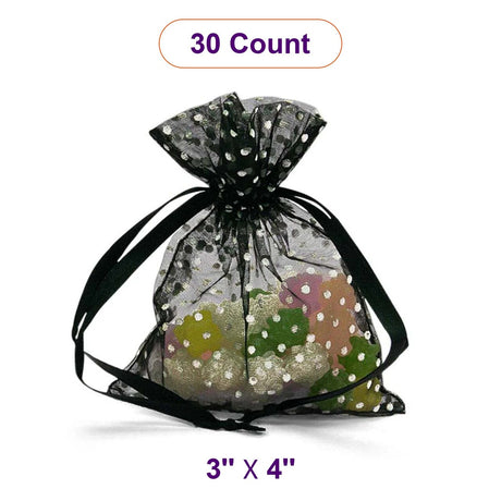 Polka Dot Organza Bags 3 '' x 4 '' Black Color 30 EACH / PACKAGE