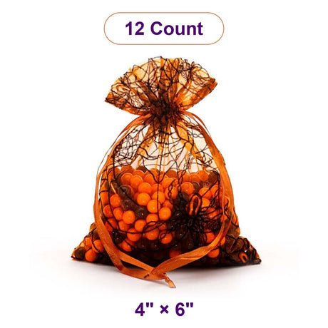 Spider Web Fabric Bags 4 '' x 6 '' Orange / Black Sheer Color 12 EACH / PACKAGE