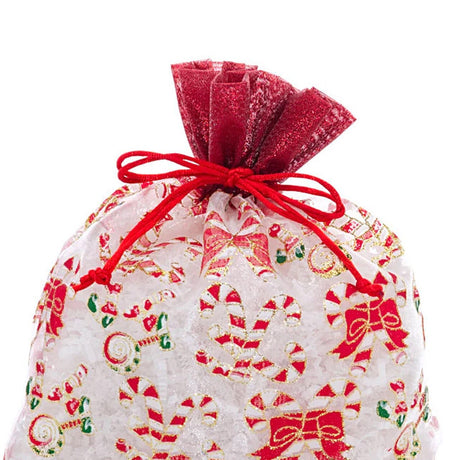 Candy Canes Christmas Bag with Red Ribbon 8” x 10”