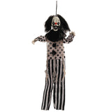 19 3/4" Hanging Black and White Clown with Black Hair Halloween Decoration