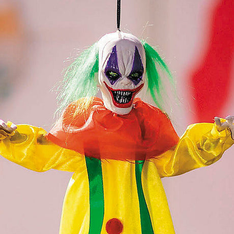 19 3/4" Hanging Bright Colors Clown with Green Hair Halloween Decoration