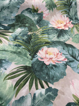 Nasau Tropical Floral Leaves Cotton Fabric - Green Pink Mauve Turquoise Blue Tropical Floral Leaves, 54" Width (1 Yard)