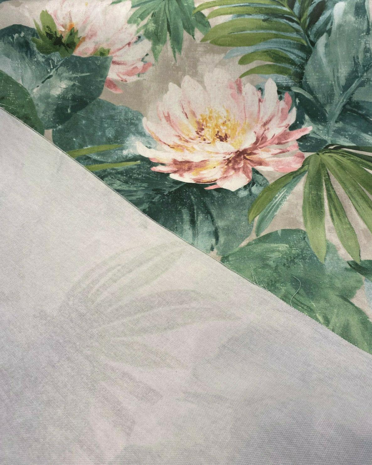 Nasau Tropical Floral Leaves Cotton Fabric - Green Pink Mauve Turquoise Blue Tropical Floral Leaves, 54" Width (1 Yard)