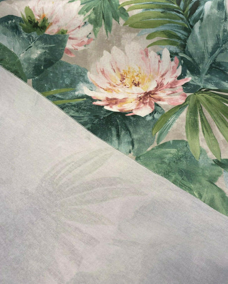 Nasau Tropical Floral Leaves Cotton Fabric - Green Pink Mauve Turquoise Blue Tropical Floral Leaves, 54" Width (1 Yard)