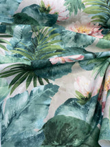 Nasau Tropical Floral Leaves Cotton Fabric - Green Pink Mauve Turquoise Blue Tropical Floral Leaves, 54" Width (1 Yard)