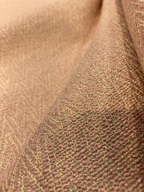 Dorian Petal Pink Krelan Regal Chenille Fabric - Petal Pink With Yellow Stitching, Delicate Chevron Design, 54+ Inches Wide (1 Yard)