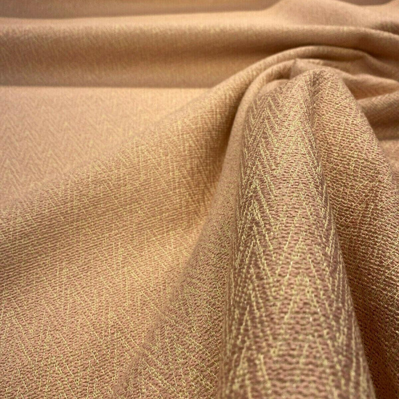 Dorian Petal Pink Krelan Regal Chenille Fabric - Petal Pink With Yellow Stitching, Delicate Chevron Design, 54+ Inches Wide (1 Yard)