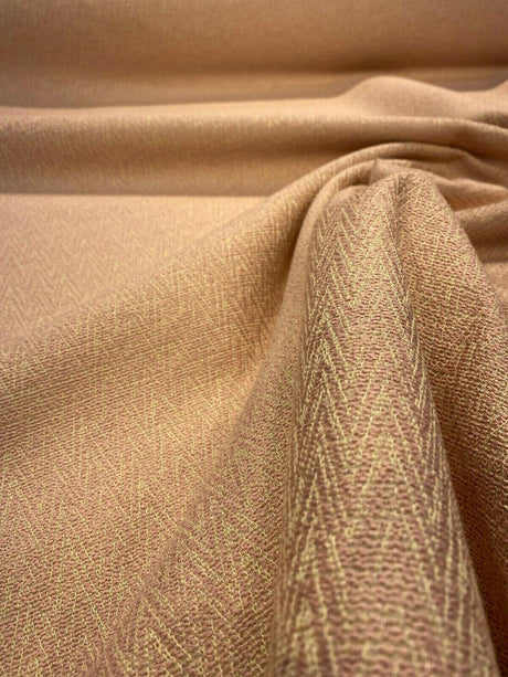 Dorian Petal Pink Krelan Regal Chenille Fabric - Petal Pink With Yellow Stitching, Delicate Chevron Design, 54+ Inches Wide (1 Yard)