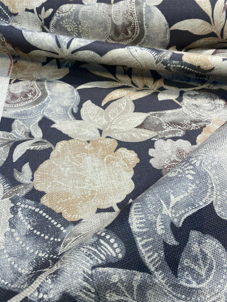 Babar Charcoal Elephant Printed Polyester Fabric - Charcoal Elephant Print, 56" Width (1 Yard)
