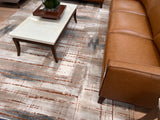 METZ 4203 Polyester Viscose Fabric - Creme, Charcoal, Silver, Mocha Abstract Geometric High-Low Texture, 9' 8" x 13' (1 Rug)