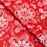 Bandana Poly Spandex Fabric - Beige/Red Paisley, 58/60" Width (1 Yard)