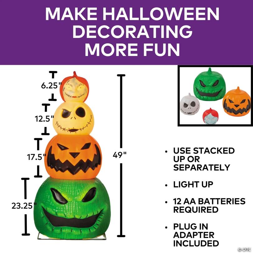 49" Light-Up The Nightmare Before Christmas™ Character Pumpkin Stack Halloween Decoration