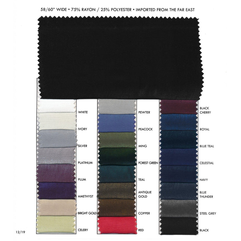 Shimmer Satin Rayon Polyester Fabric - High Luster, 58/60" Width (1 Yard)