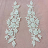 1 Pair 11" x 3" Each Side Beaded & Corded Floral 3D Lace Applique 100% Polyester Net Mesh