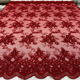 1 Yard Elegant Beaded and Corded Bridal Lace Fabric on Polyester Net Mesh 51" Width