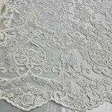 Polyester Net Mesh Bridal Lace Fabric Beaded Corded Dark Ivory 54" Wide