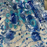 1 Yard Sparkling Beaded 3D Floral Lace Fabric White