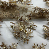 1 Yard Stunning Beaded 3D Floral Lace Fabric Embroidered on Polyester Net Mesh