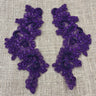 1 Pair 9" x 3" Each Side Beaded & Corded Floral Lace Applique Organza