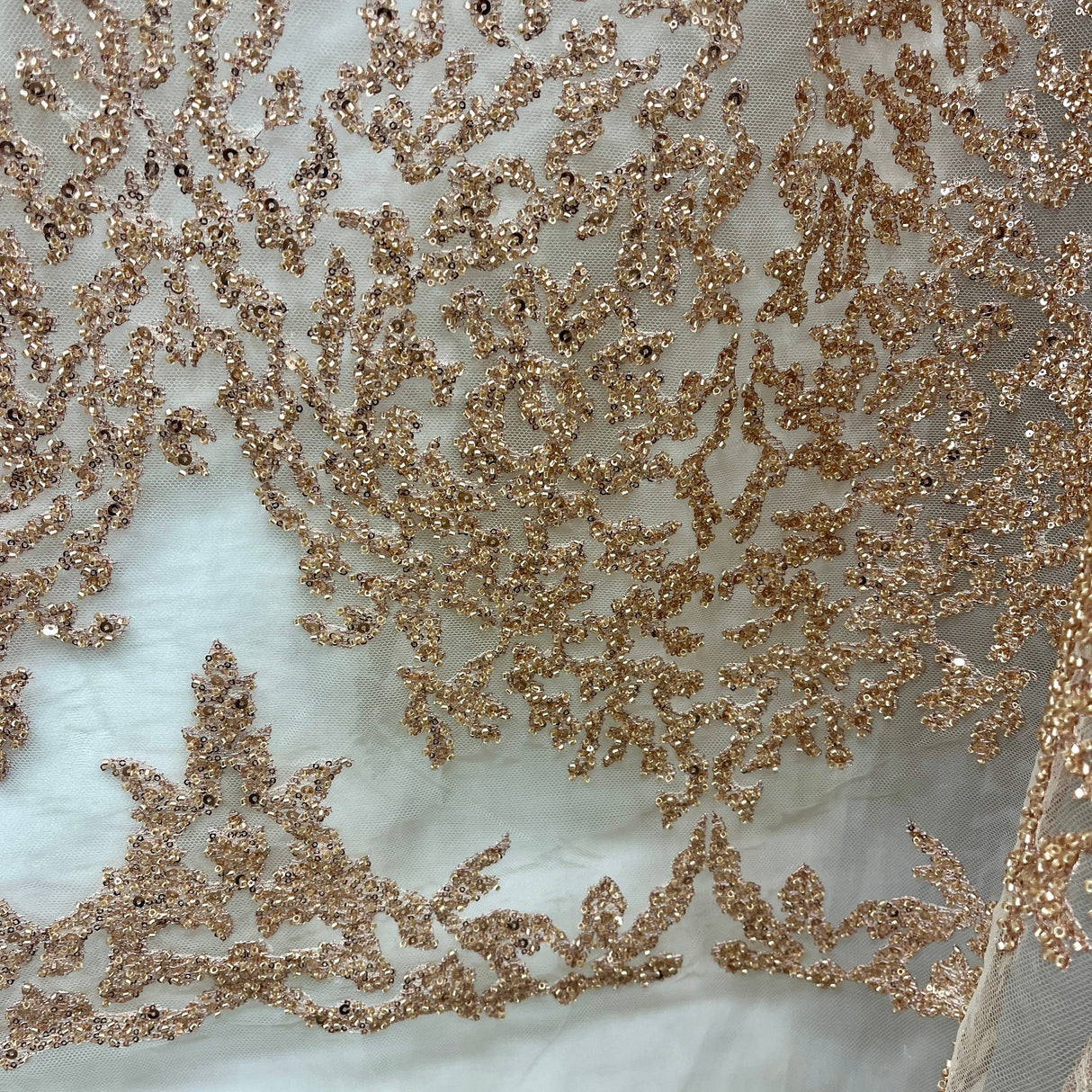 Beaded Lace Fabric on Polyester Net Mesh 52" Wide