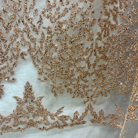 Beaded Lace Fabric on Polyester Net Mesh 52" Wide
