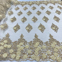 1 yarda - Tela de encaje floral 3D con cuentas bordada sobre malla de red de poliéster 100% - ancho 52"