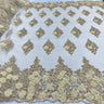 Beaded 3D Floral Lace Polyester Fabric - Off White, Gold, Silver, Lt. Blue, 52" Wide (1 Yard)