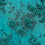 1 Yard Jade Beaded Lace Fabric with Pearls Embroidered on Polyester Net Mesh 52" Width