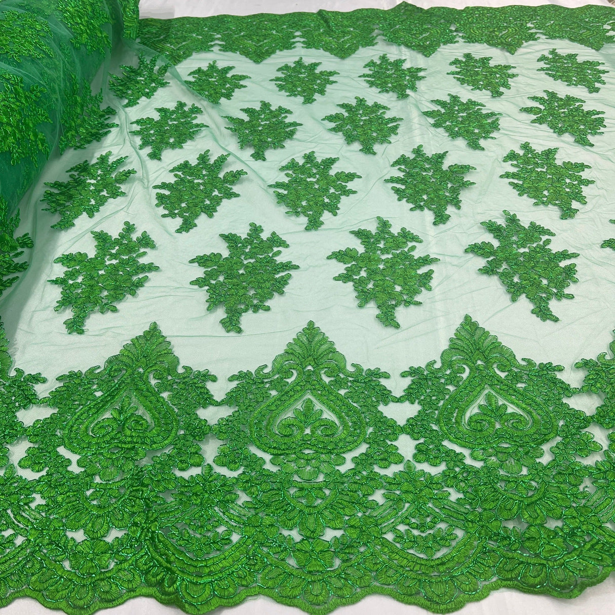 Embroidered Lace Fabric on Polyester Net Mesh