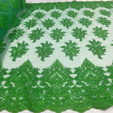 Embroidered Lace Fabric on Polyester Net Mesh