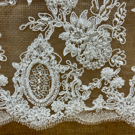 Beaded Corded Bridal Lace White Ivory