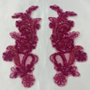 Beaded Corded Floral Lace Applique Polyester Fabric - Floral Embroidered, 9" X 2.5" Each Side (1 Pair)