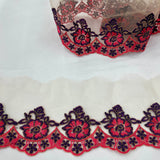 1 Yard Colorful Floral Embroidered Lace Trim on Sheer Mesh Fabric, 100% Polyester