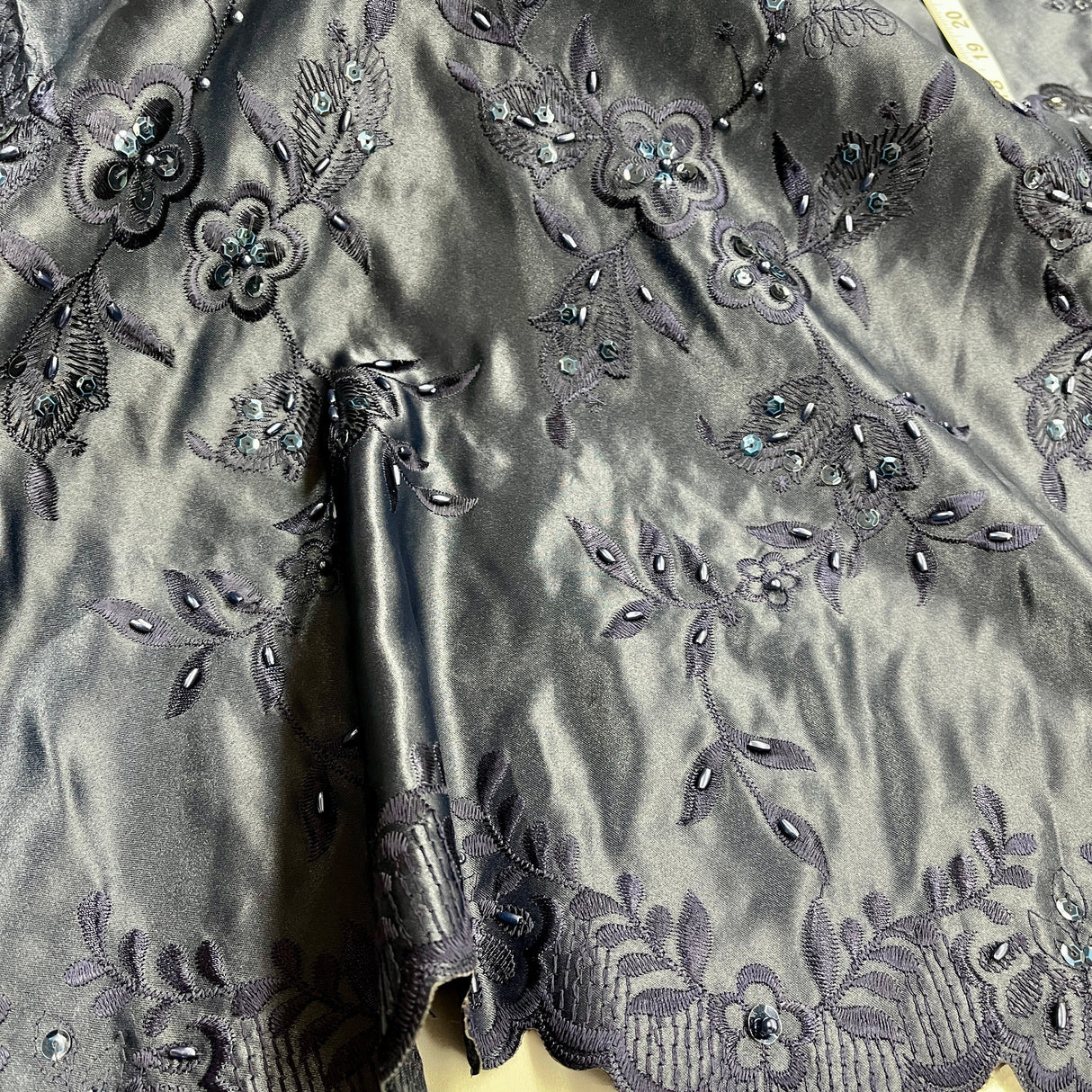 Beaded Bridal Lace Fabric - 100 Percent Polyester Satin, Floral Embroidery, 54" Width (1 Yard)