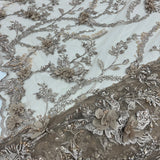 1 Yard Exquisite Beaded 3D Floral Lace Fabric Embroidered on Polyester Net Mesh