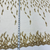 Beaded Lace Fabric on Polyester Net Mesh 50"