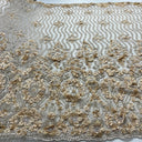 1 yarda de tela de encaje floral 3D con cuentas bordada sobre malla de red 100% poliéster | Lace USA - GD-363 - marfil - ancho 48"
