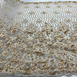 1 Yard Beaded 3D Floral Lace Fabric Embroidered on 100% Polyester Net Mesh | Lace USA - GD-363 - Ivory - 48" Width