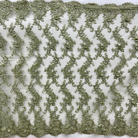 Beaded Floral Lace Fabric 3D Embroidered Net Mesh 52" Wide